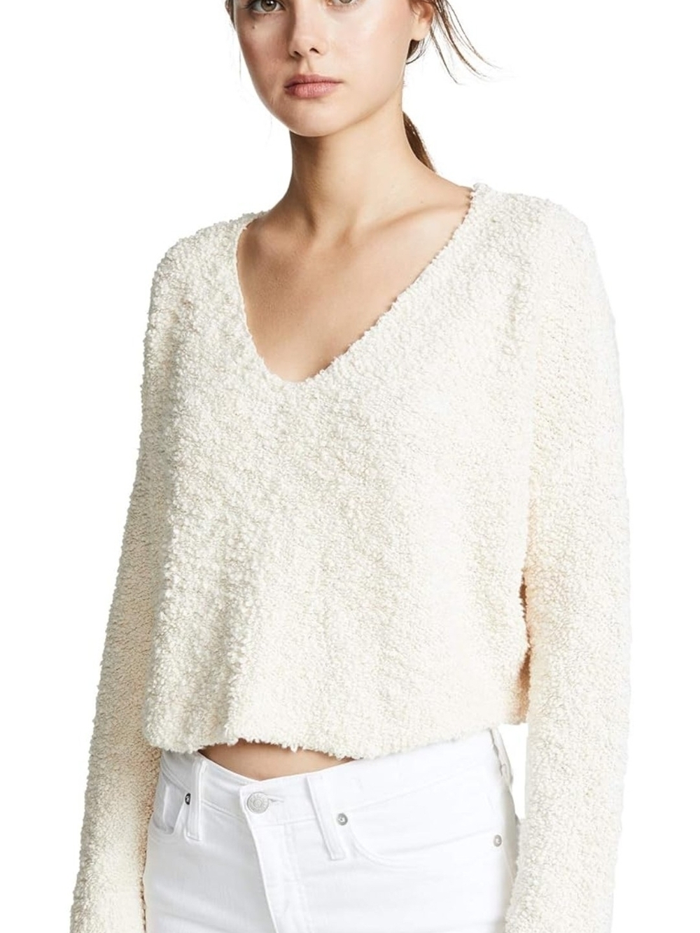 Free People Ivory Popcorn Pullover Sweater Size M - Picture 2 of 15